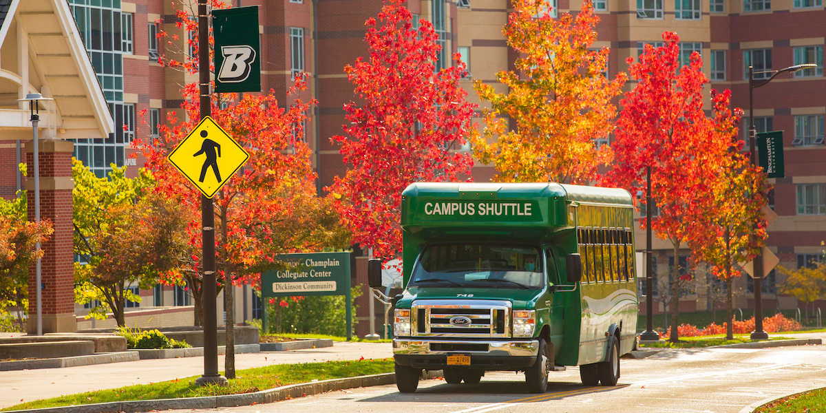 The OCCT Campus Shuttle outside Chenango Champlain Collegiate Center.