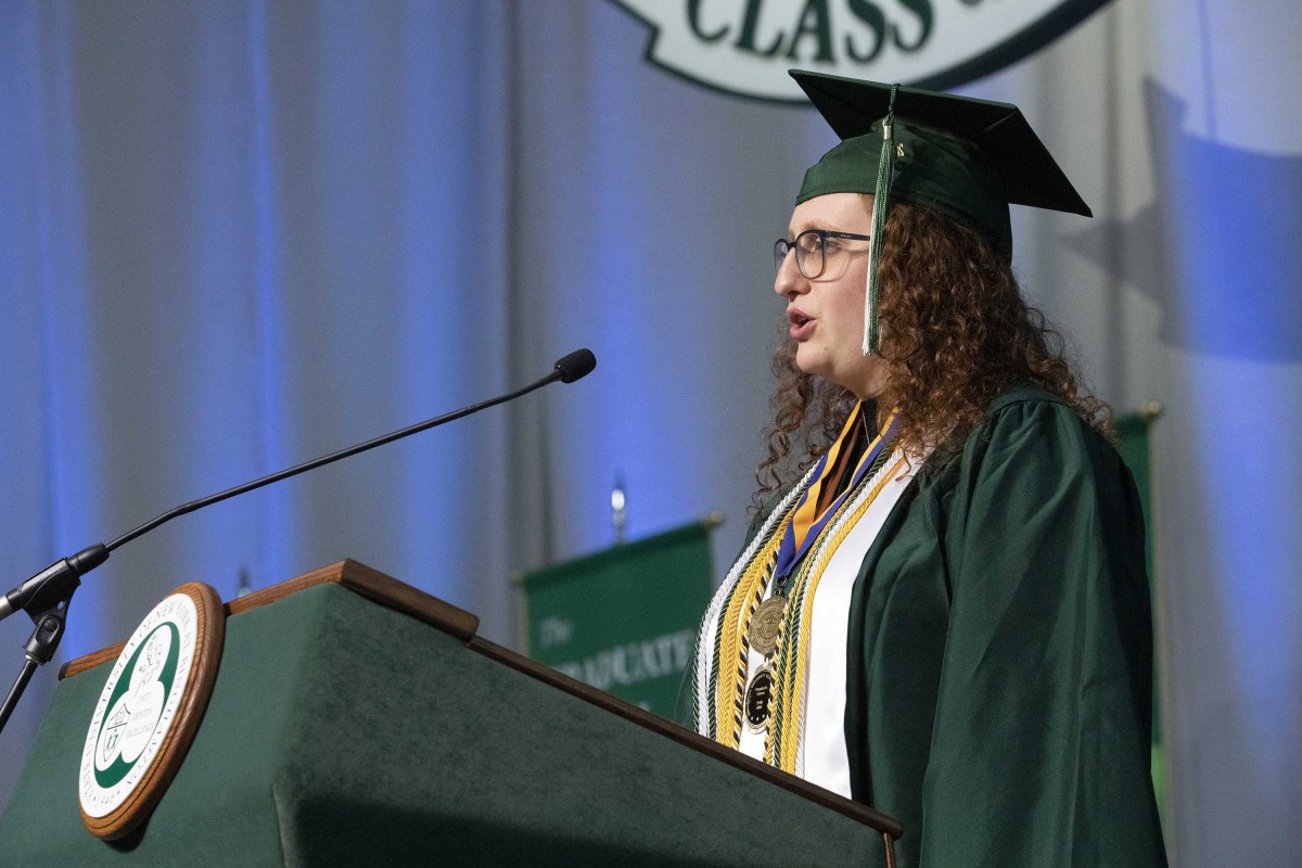 Emily Jelen gives her speech for Commencement 2020.