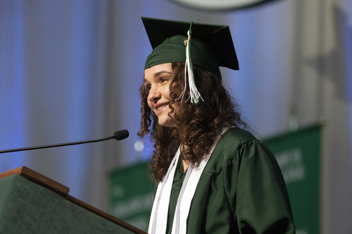 Natalia Jurek gives her speech during Commencement 2020