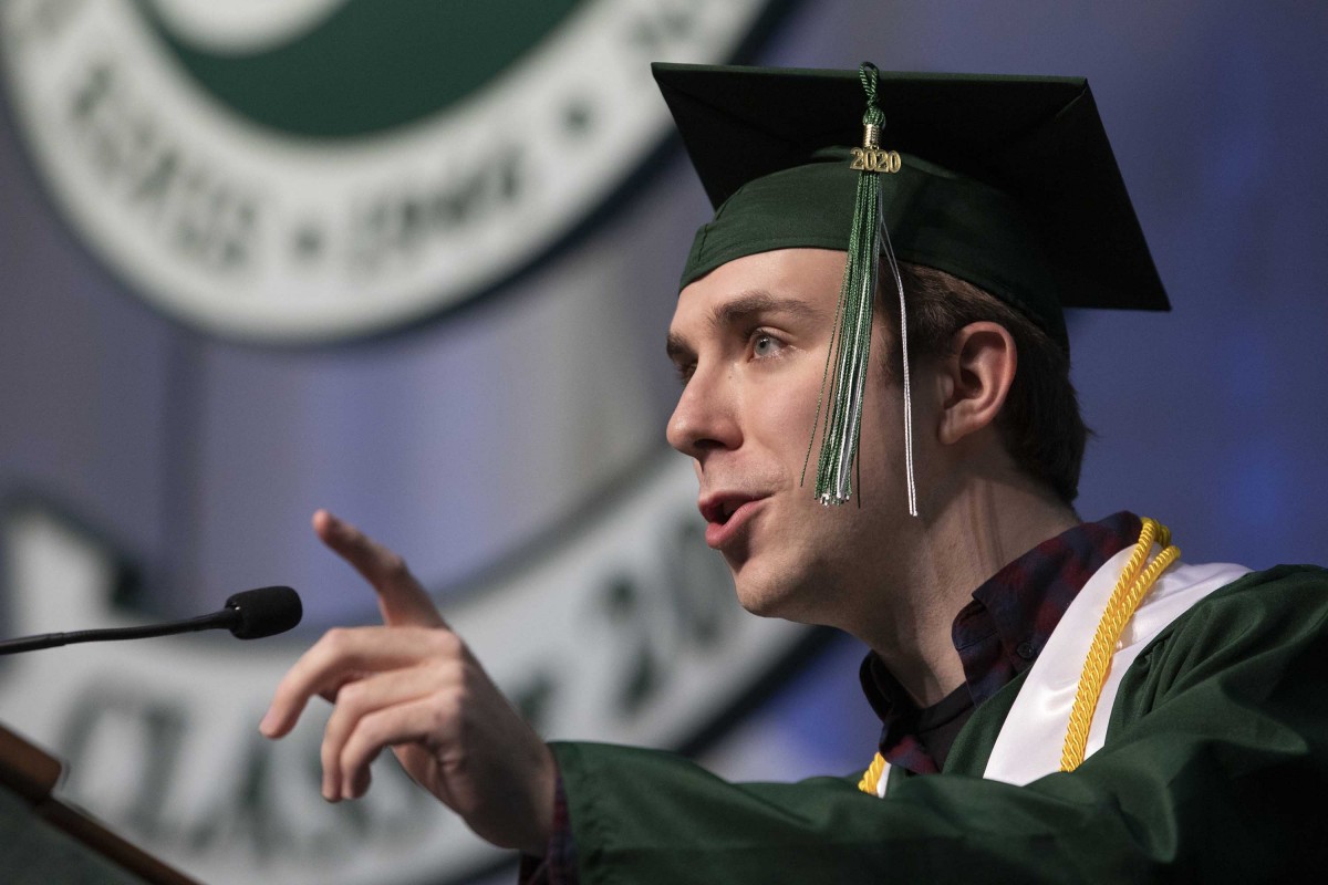 Gabriel Pinciotti gives his speech during Commencement 2020