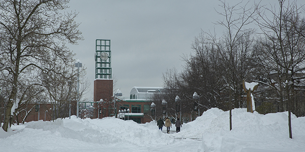 The fourth quarter ended with a major snowstorm. Here, a look at the Lois B. DeFleur Walkway three days after the snow fell.