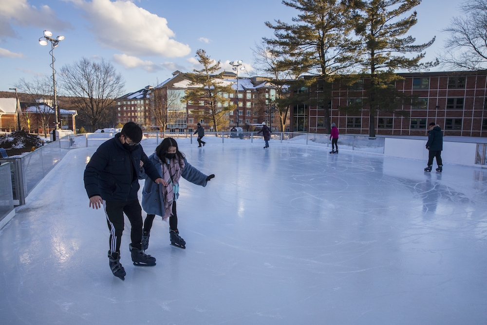 Brandon Ngo and Phyllis Ling were among the first to use the new ice skating rink, which opened in early February.