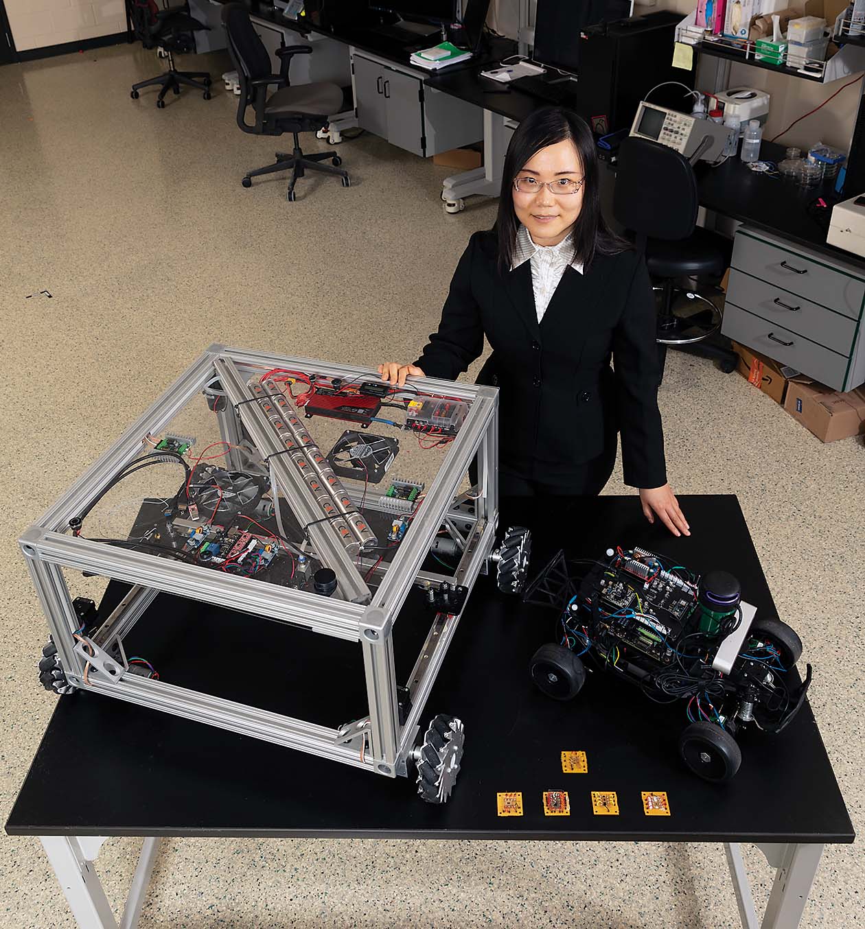 Assistant Professor Kaiyan Yu is working on robotics projects both large and microscopic.