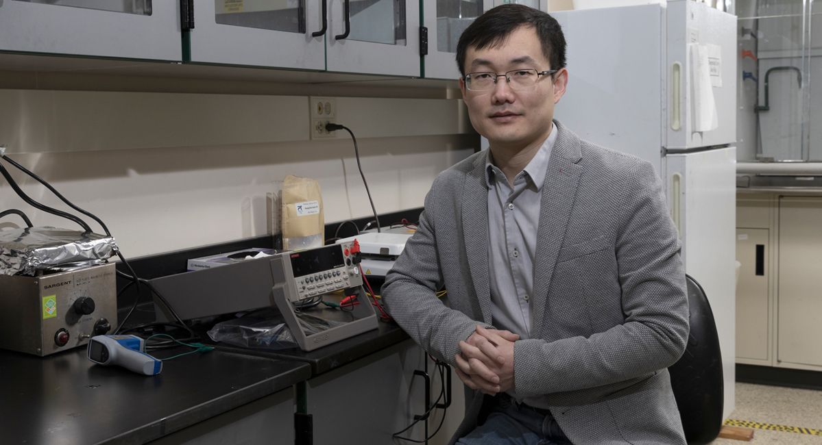Assistant Professor Pu Zhang, a faculty member in the Department of Mechanical Engineering at Binghamton University’s Thomas J. Watson College of Engineering and Applied Science, researches the future of liquid metal in soft electronics