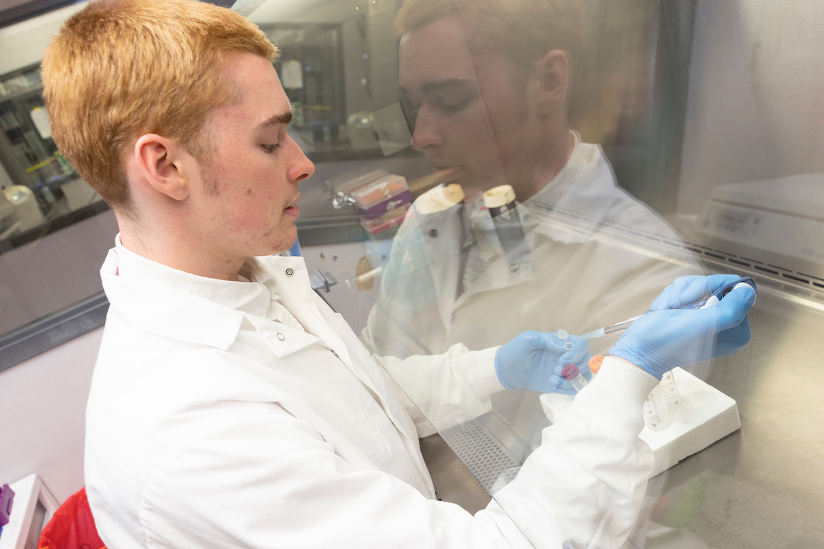 Flynn Anderson, pictured here while still a biomedical engineering student at the Thomas J. Watson College of Engineering and Applied Science, was recently awarded a 2025 Fulbright Award.