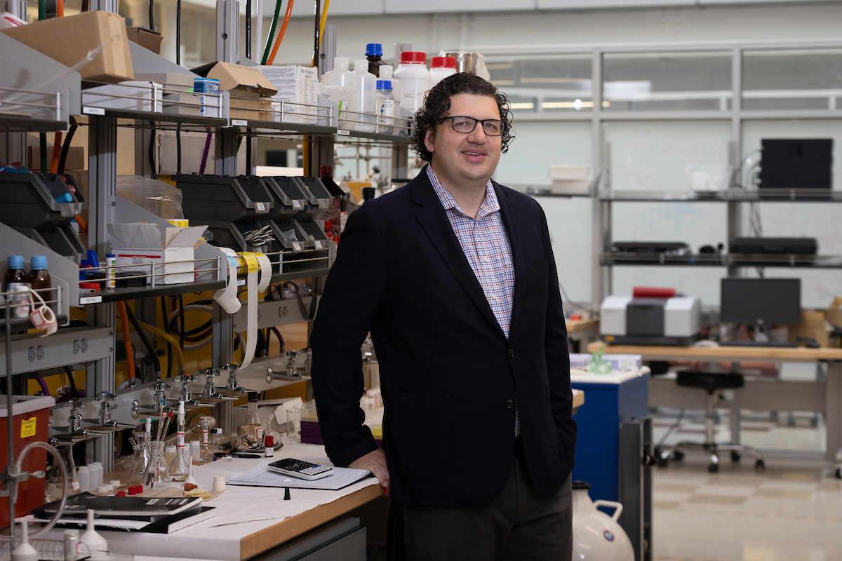 John Swierk, assistant professor of chemistry at Harpur College of Arts and Sciences, photographed at his laboratory in the Center of Excellence at the Innovative Technologies Complex, Tuesday, June 7, 2022.