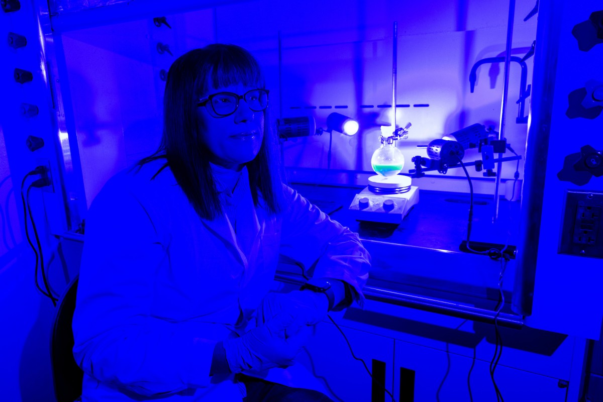 Assistant Professor of Chemistry Jennifer Hirschi photographed at her lab in the Smart Energy Building of the Innovative Technologies Complex on Friday, Oct. 21, 2022.