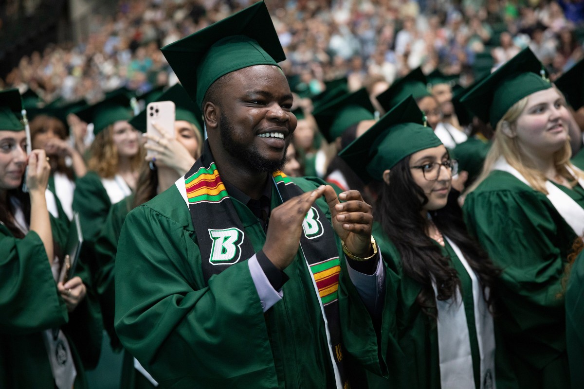 Students celebrate at the third Harpur College Commencement ceremony on May 13, 2023.