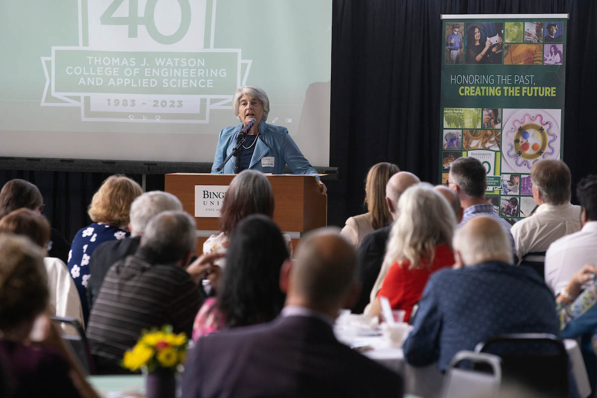 Geraldine MacDonald was a featured speaker at Watson College's 40th anniversary celebrations in 2023.