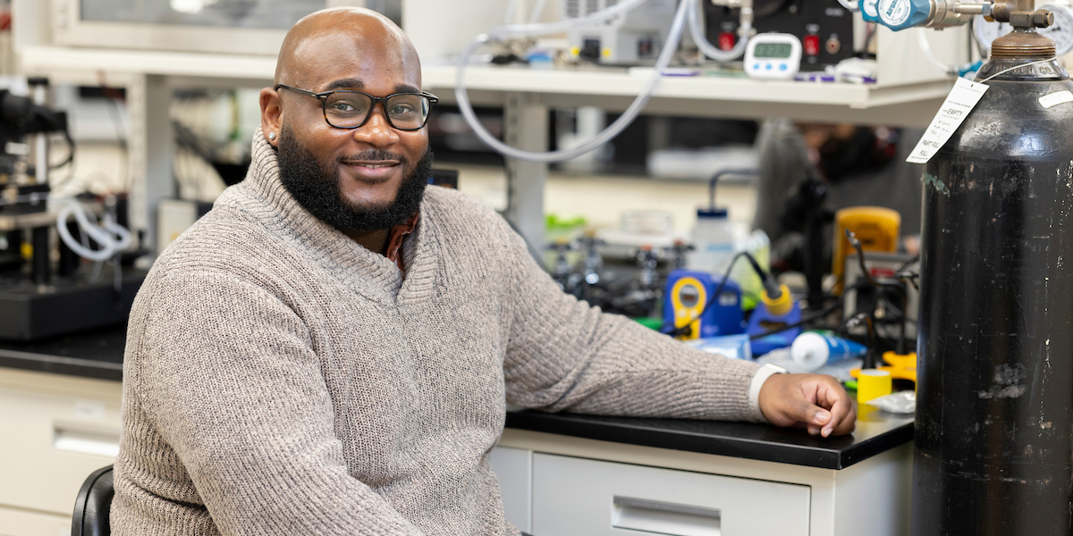 Joab Dorsainvil, MS ’23, PhD ’25, led research into new fibrous mats for use with bio-electronics.