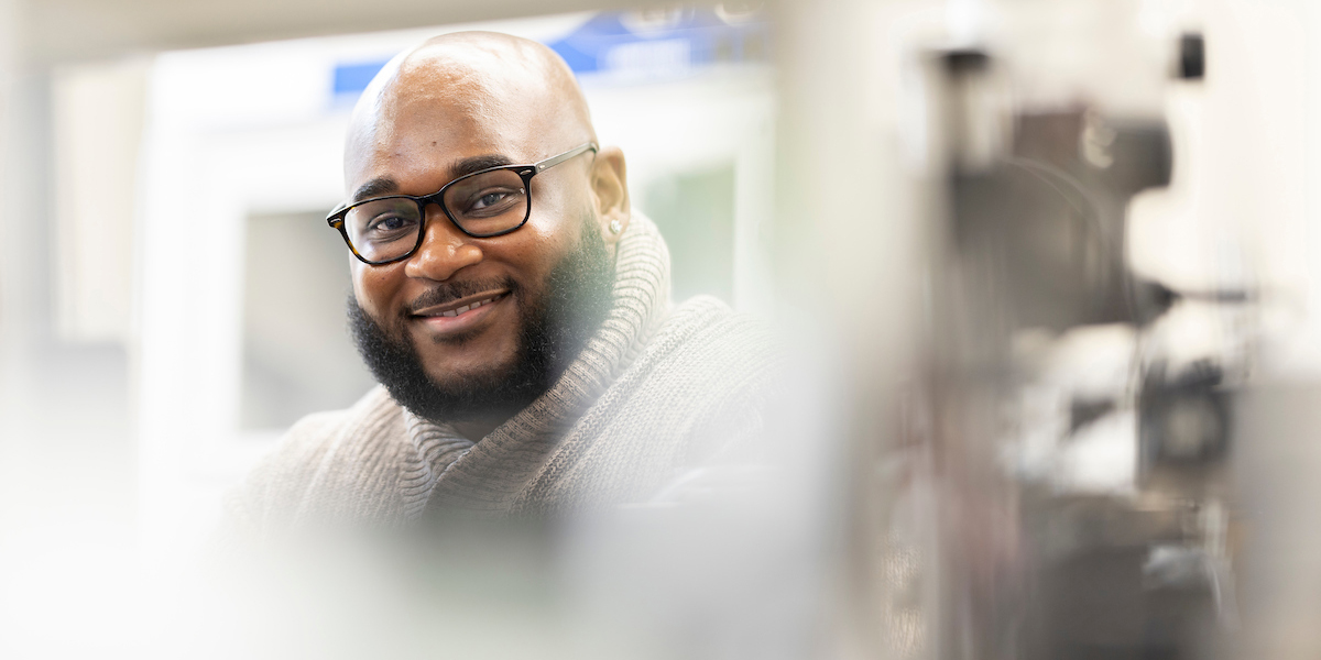 Watson College PhD student Joab Dorsainvil, MS ’23, is researching flexible bioelectronics for medical uses.