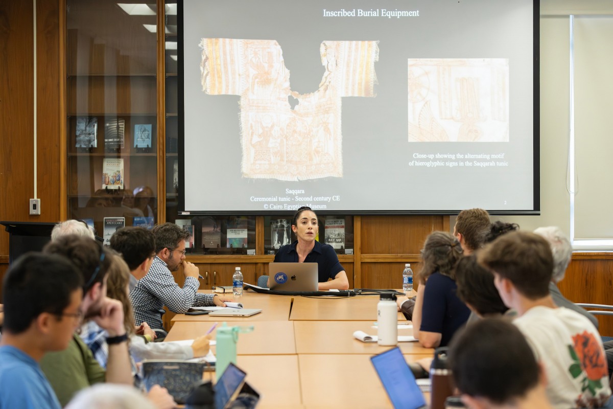 Archaeologist and papyrologist Leah Mascia of the Freie Universität in Berlin gives the inaugural Gerald E. Kadish Lecture on Wednesday, Sept. 17, 2025, in the IASH Conference Room.