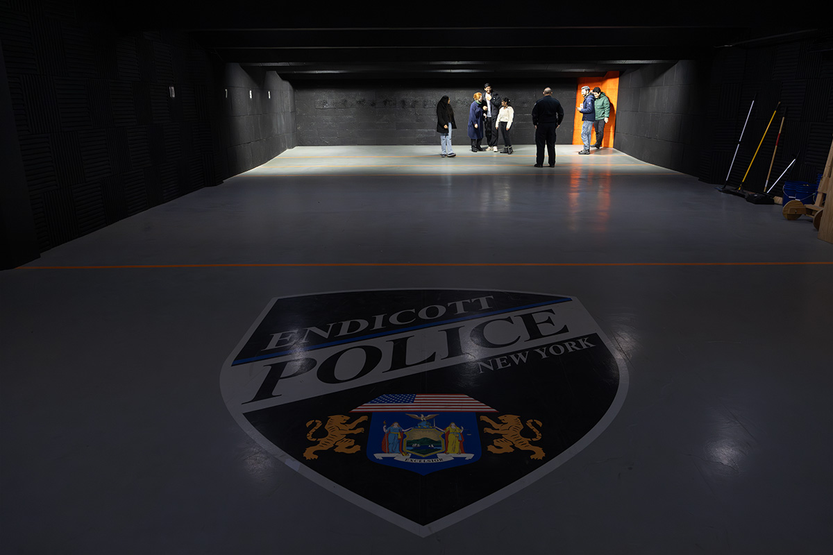 Watson College students look around the Endicott Police Department shooting range during a tour last fall.