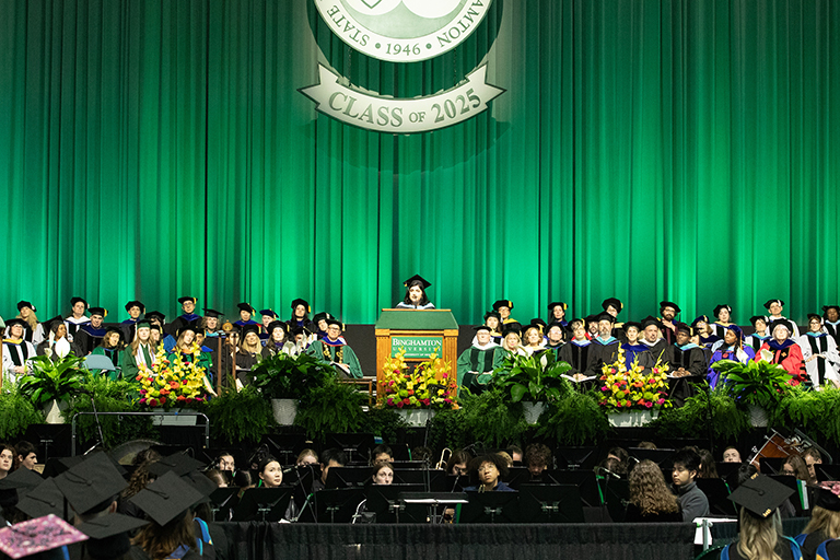 Master of Science in Human Rights graduate Shahdukht Tapesh delivered the graduate student address.