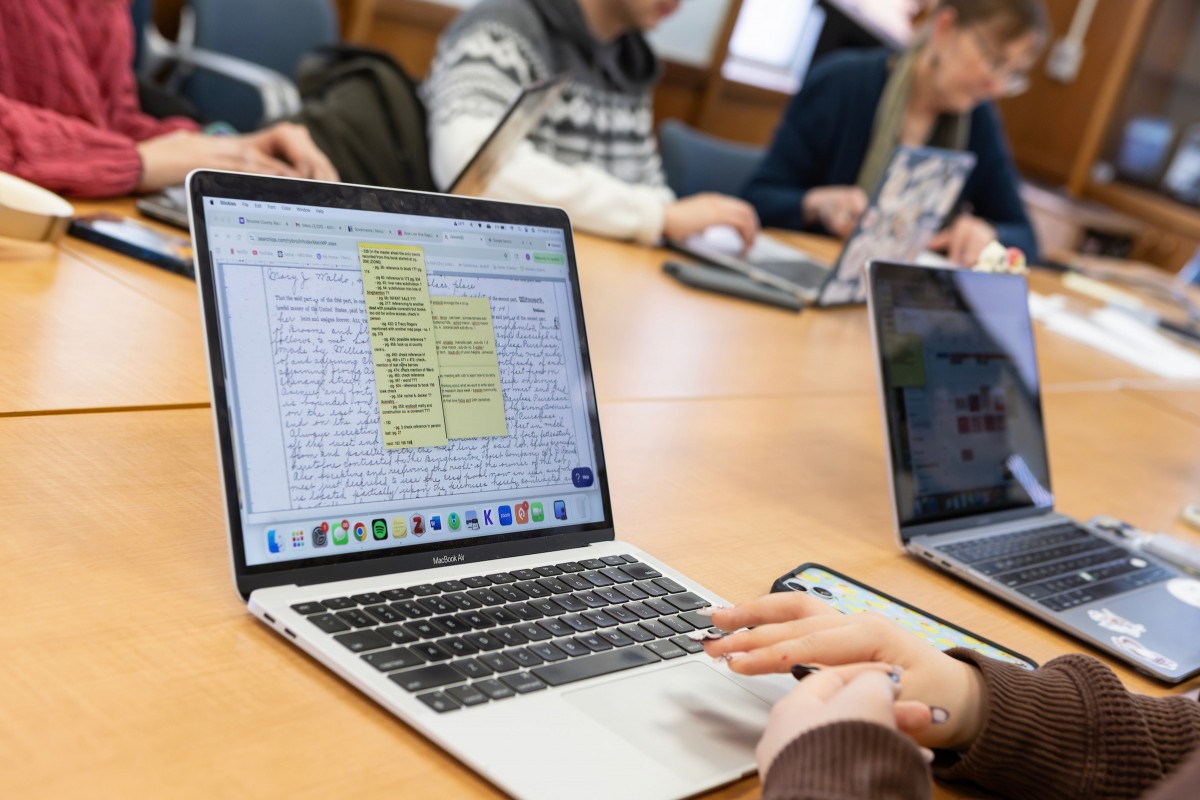Pictured here is a close-up of Kristen Cho's laptop, showing a deed she was studying.