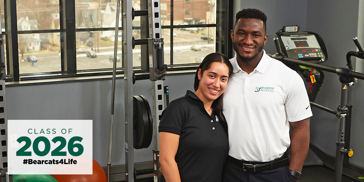 Melissa Caceres, DPT '26, and Mubarak Adams, DPT '26, will graduate from Decker College of Nursing and Health Sciences on May 14, 2026. Adams will be the standard bearer for the Division of Physical Therapy.