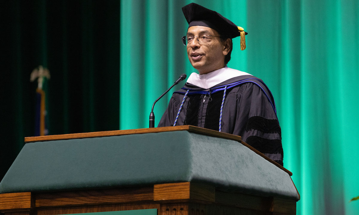 Nana Banerjee, PhD ’96, received an honorary Doctor of Humane Letters at the Watson College Commencement ceremony.