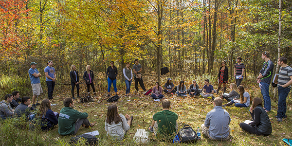 A Binghamton University class meets outdoors