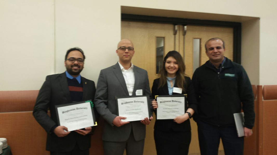 From left to right: Rajesh Sharma Sivasubramony, Mohammed Aladeemy, Farnaz Zamani Esfahlani and SSIE department chair and professor Mohammad Khasawneh