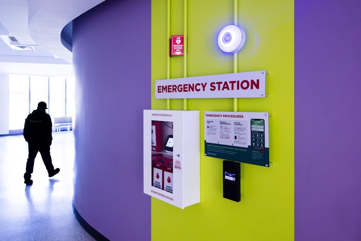 The upgraded emergency stations feature AEDs, Narcan, bleeding control and integrated technology to improve campus-wide emergency response, visibility and communication.