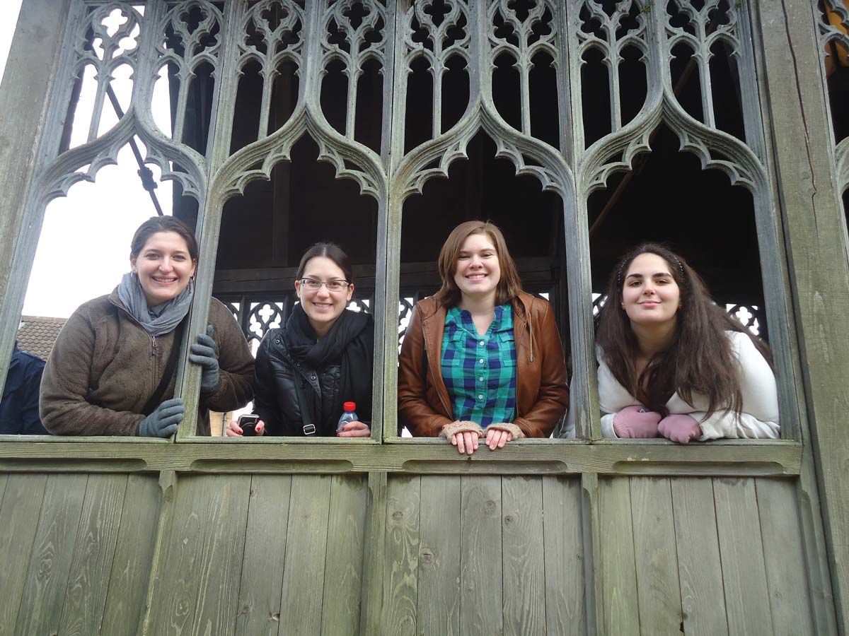 Erica Treventi, Mariella Reyzis, Rachel Powers and Emily Gandolfo visit a set used in several Harry Potter films.