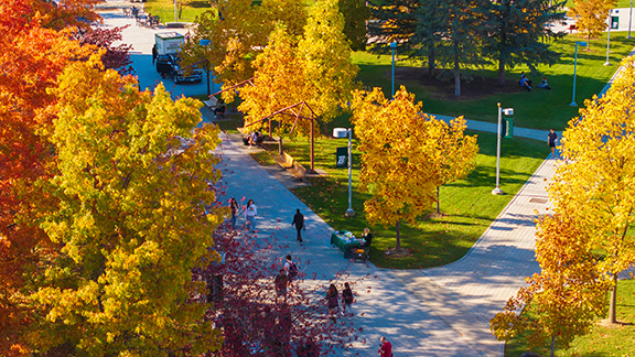 A fall day on the Binghamton University campus.