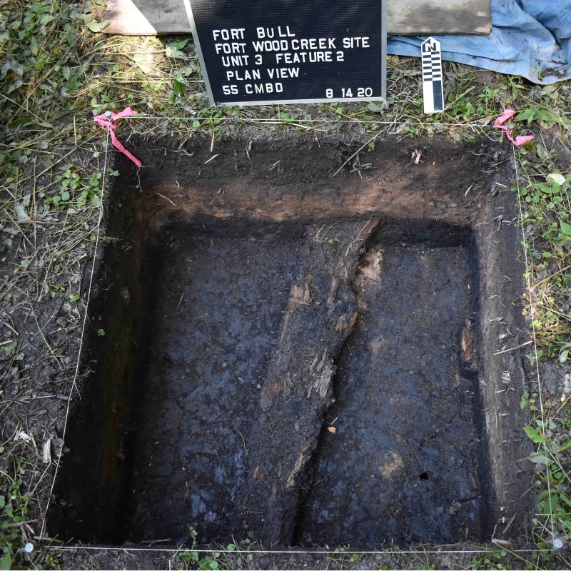 A charred plank associated with Fort Bull is excavated during an archaeological dig in Rome, NY.