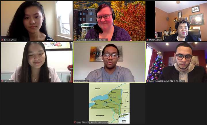Decker College held a diversity panel discussion for prospective students in December. Presenters included (top left to bottom right) Gwendolyn Lee (senior), Mikayla Ridley (Undergraduate Admissions counselor), Sharon Bryant (Decker College director of diversity, equity and inclusion), Kelly Huang (senior), Isaiah Buchanan (alumnus) and Edwin Torres (alumnus).