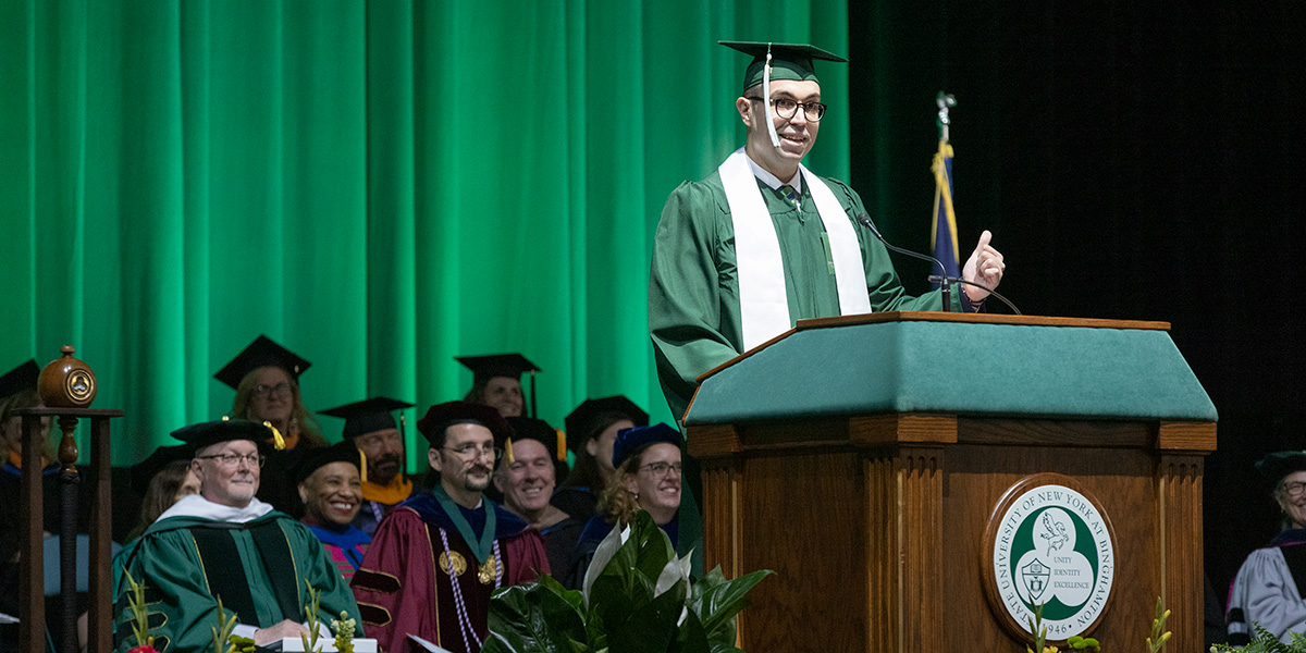 John Atkinson, a Baccalaureate Accelerated Track nursing student, was the student speaker at Decker College's undergraduate Commencement celebration.