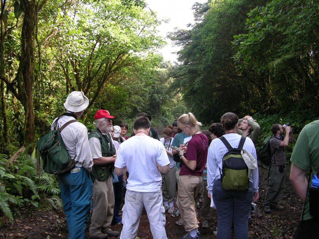 Professor Dick Andrus takes students on a walk through the Costa Rica rainforest.