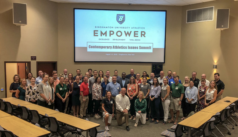The inaugural Contemporary Athletics Issues Summit, held Aug. 1-2 at Binghamton University, featured speakers and panelists from schools throughout the Northeast.