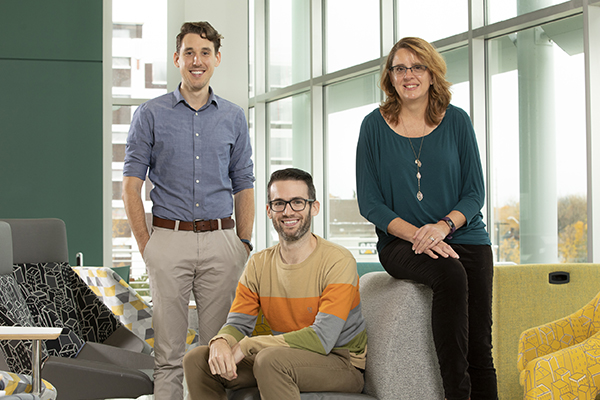 Bennett Doughty, left, William Eggleston and Ann Fronzcek collaborated on a proposal that received $50,000 in funding to assess the impact of a provider-to-provider telehealth model on patient care in a rural emergency department after non-fatal opioid overdoses.