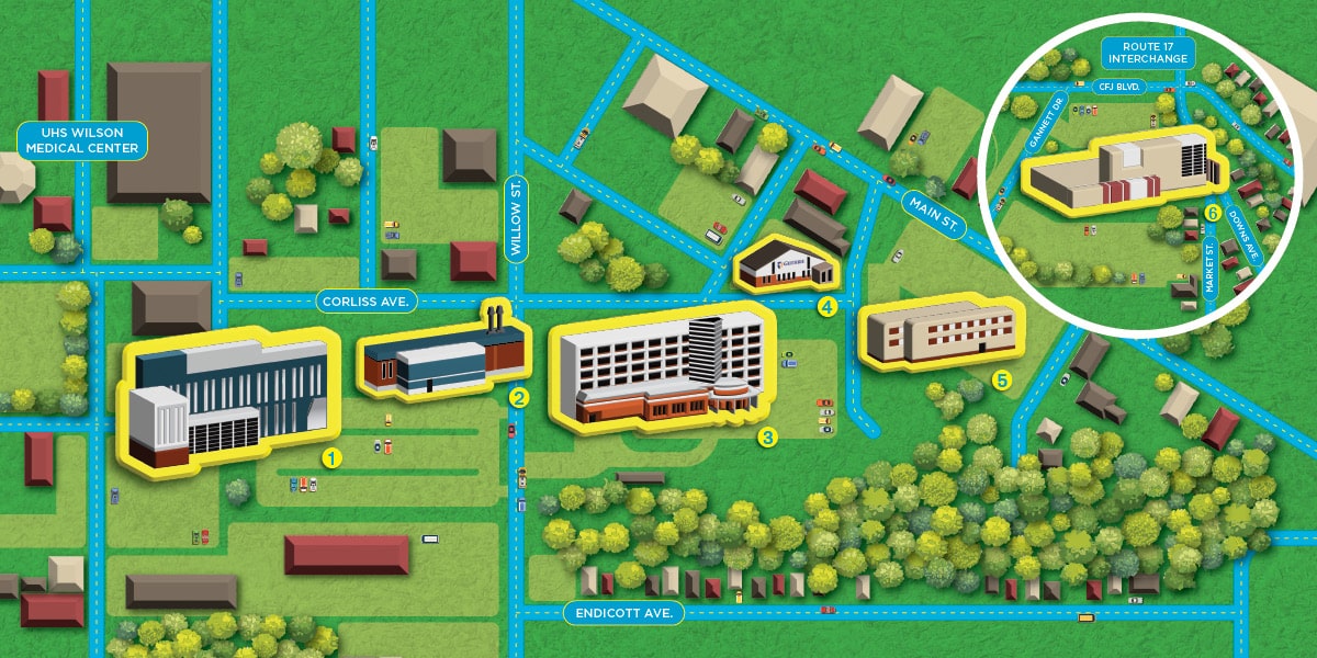 Binghamton University's Health Sciences Campus in Johnson City, N.Y., is 2.3 miles from the main campus in Vestal.
