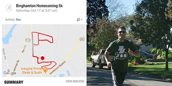 Eric Furco '05, ran Oct. 17, in Smithtown, N.Y., to participate in the Homecoming virtual 5K.