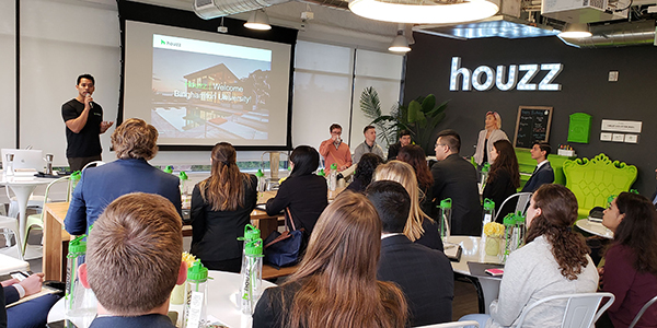 Binghamton University students on an employer visit in California to Houzz, a firm that has developed a website and online community about architecture, interior design, decorating, landscape design and home improvement.