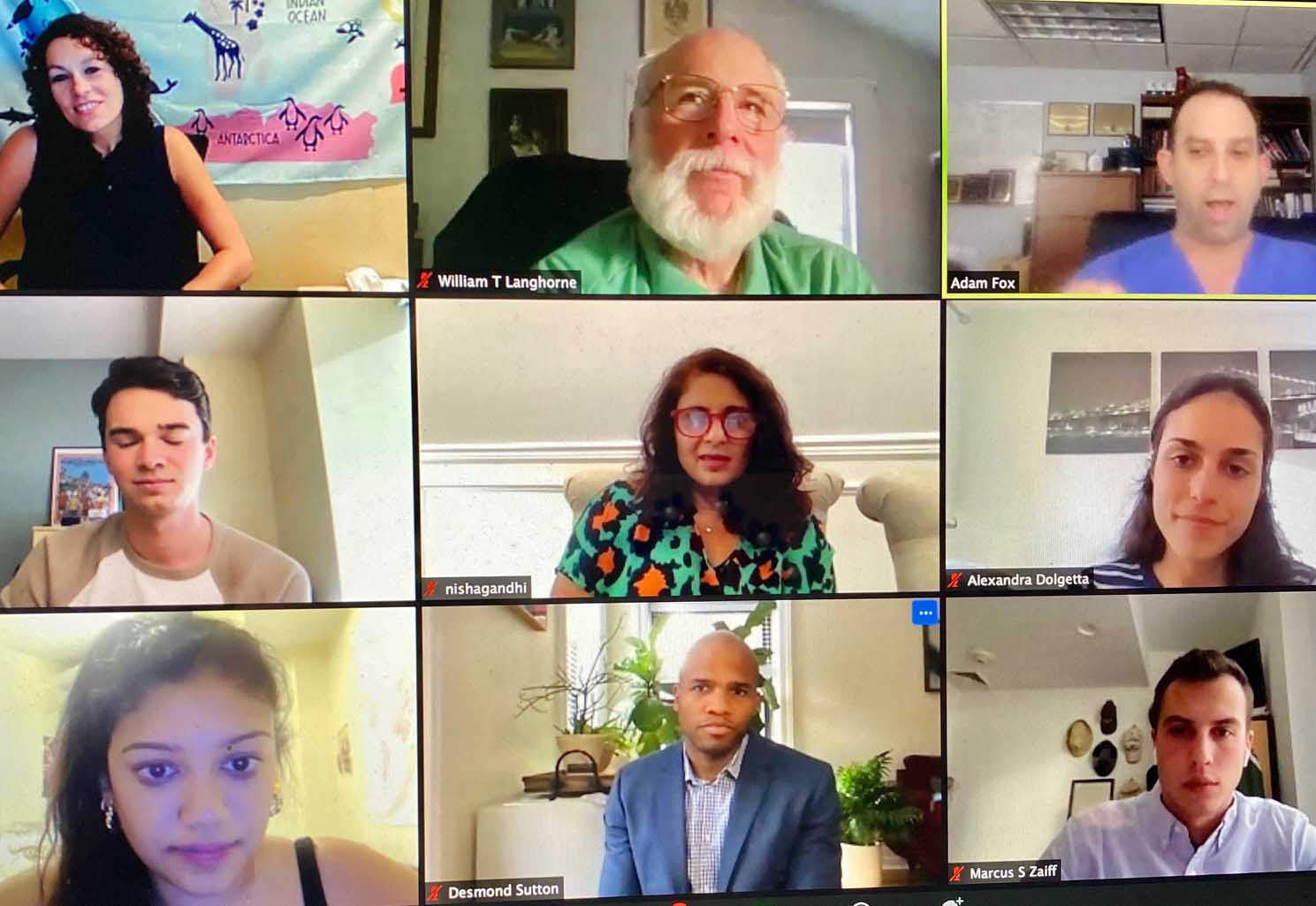 A screenshot from the Harpur Physician Alumni Panel, “Grey’s Anatomy vs. Reality,” held Oct. 23, 2020, on Zoom.