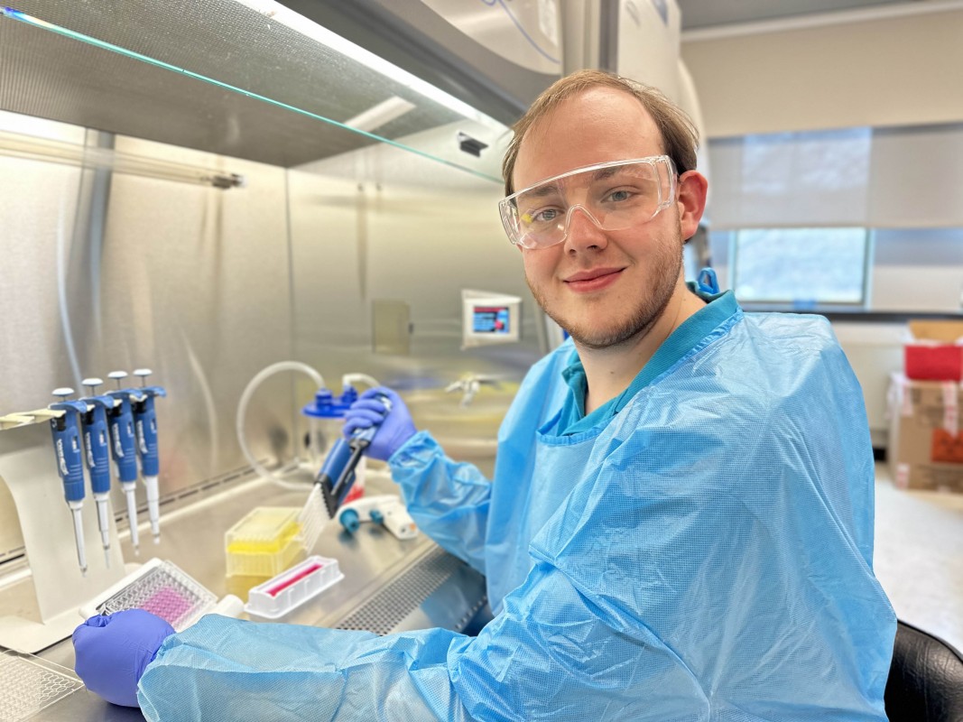 Eric Talbott, a chemistry major, in the lab