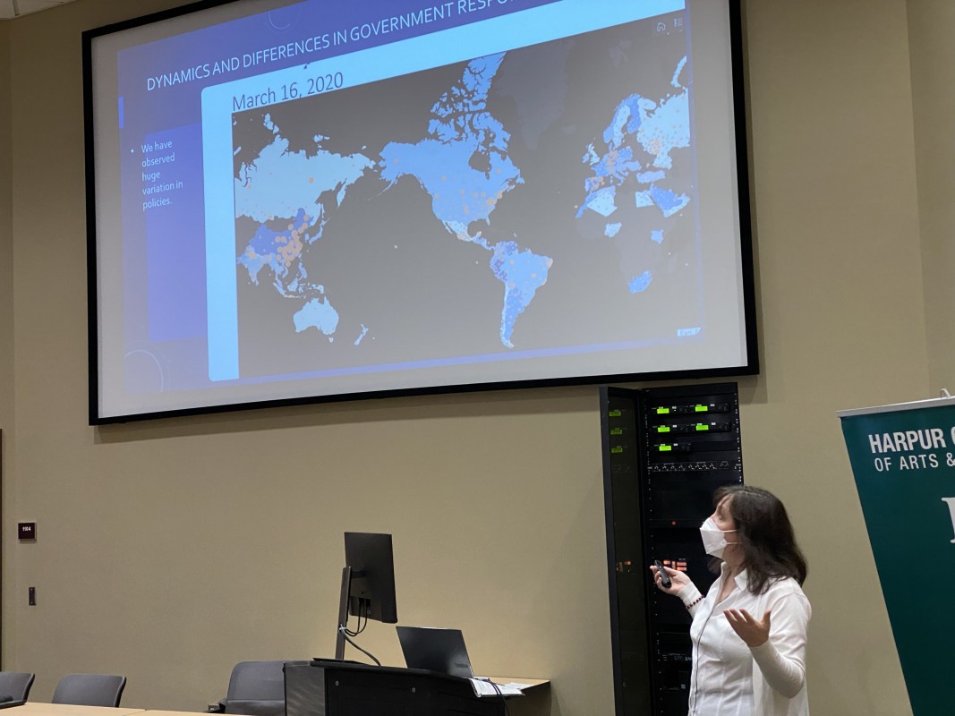 Binghamton University Political Science Professor Olga Shvetsova gives the Harpur Dean's Distinguished Lecture on March 7, 2022.