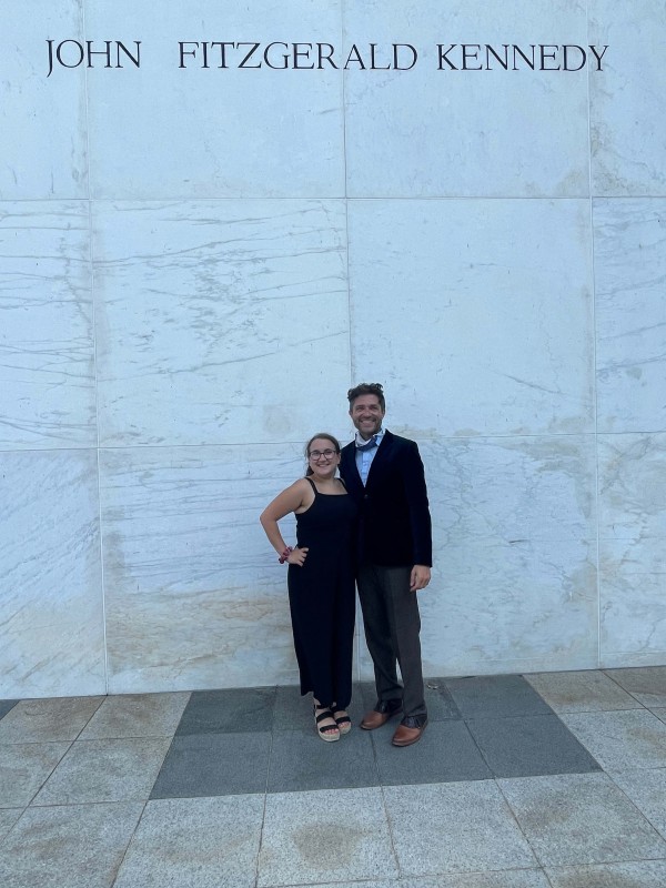 Julia Rakus and Assistant Professor Tommy Iafrate at the Kennedy Center American College Theatre Festival (KCACTF) in Washington, D.C.