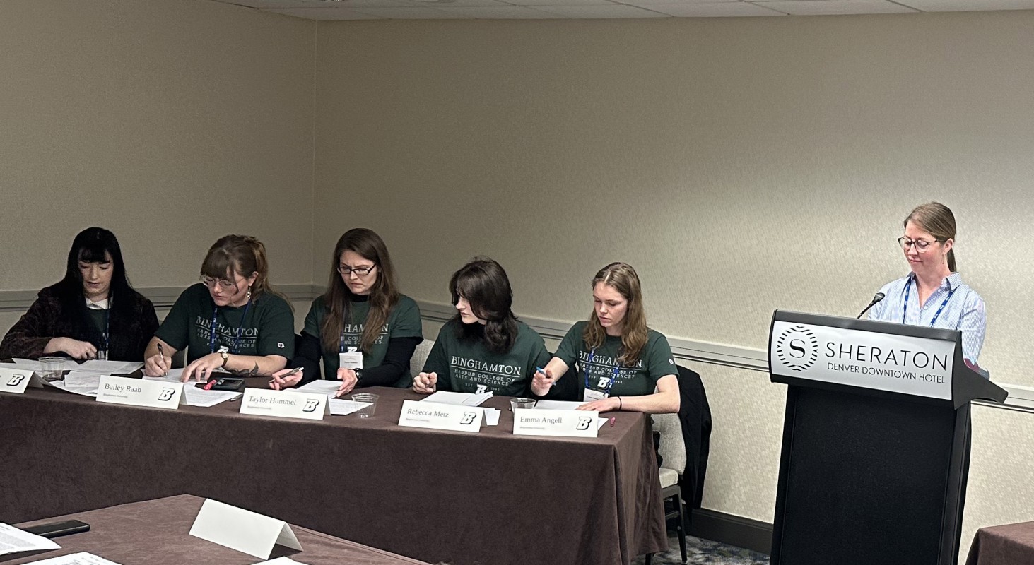 Left to right: Julia Coverdale, Bailey Raab, Taylor Hummel, Rebekah Metz and Emma Angell compete at the Society for American Archaeology’s Ethics Bowl in Denver, Colorado.