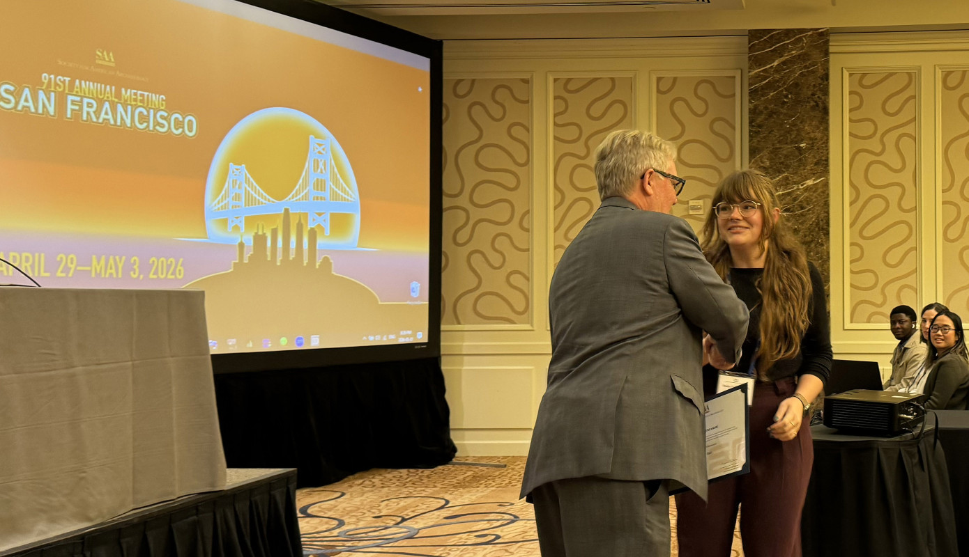 Anthropology doctoral student Bailey Raab wins an award for best student poster at the annual meeting of the Society for American Archaeology.