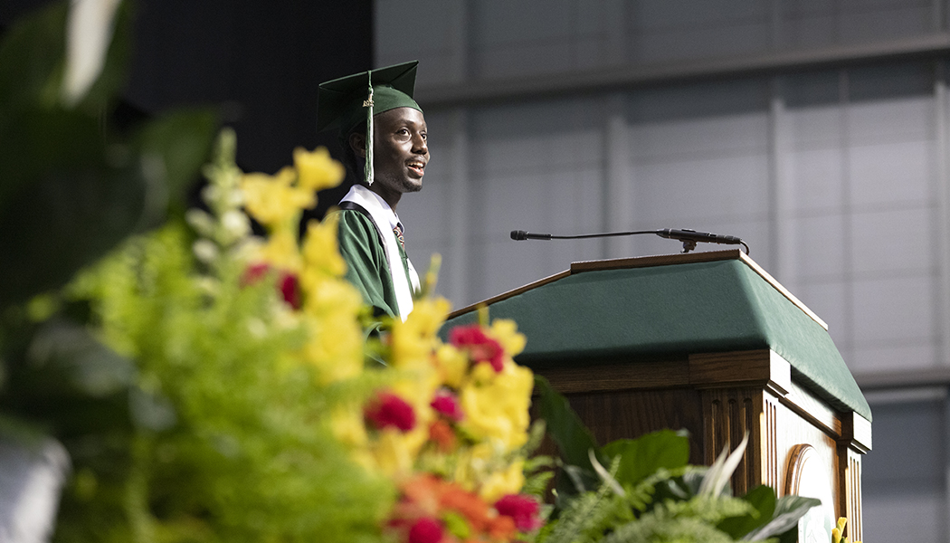 Students also heard from Ian Ouma, who graduated with a bachelor's degree in human development.