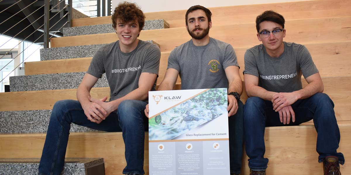 The founders of KLAW Industries are, from left, Clarkson University students Jack Lamuraglia and Tanner Wallis; and Binghamton University junior Jacob Kumpon.