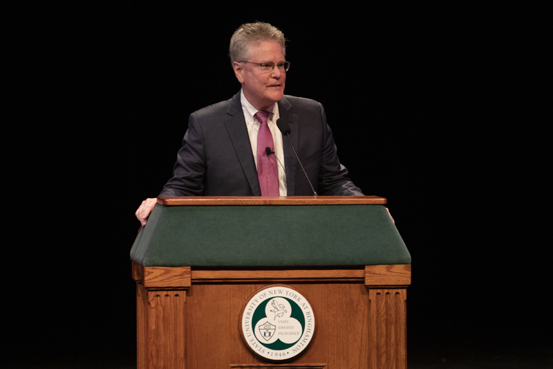 Terence Keane speaks to the students, faculty, administrators and community members during the 2019 Stephen A. Lisman Lecture, held Sept. 9 at Watters Theater.