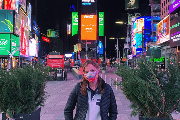 Kristen Coletti, a member of Harpur's Ferry, has been working at a Times Square hotel that houses homeless COVID-19 patients.