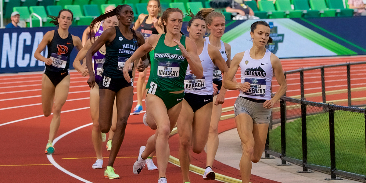 Emily Mackay running in the NCAA Track & Field Championships.