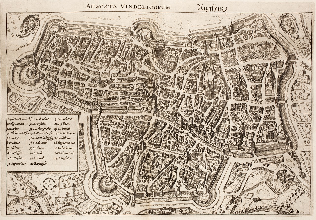 Mattäus Merian's map of Augsburg, republished in Cornelis Danckaerts's 