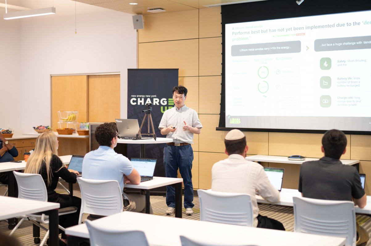 Companies from the NENY ChargeUp Battery Accelerator Program pitch to students from the Binghamton Venture Fund on Sept. 8 at the Koffman Southern Tier Incubator.