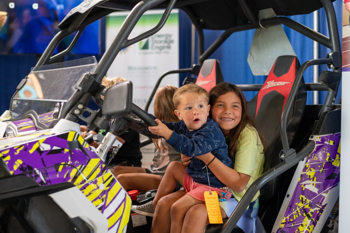 Visitors to the NSF Energy Storage Engine's booth at the state fair had an opportunity to see student-built electric vehicles, like this one from Alfred University.