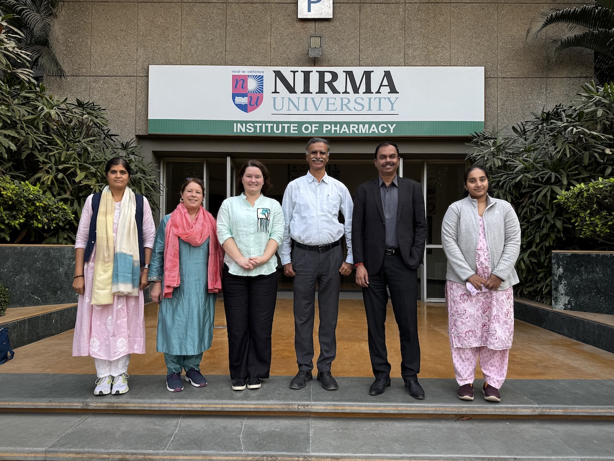 Faculty members from Binghamton University and Nirma University collaborated this January during an international visit to India, working to build collaborations for faculty and students. From left to right: Shital Panchal, associate professor (Nirma University), KarenBeth Bohan professor of pharmacy practice (Binghamton University), Elizabeth Hageman, director of skills education and clinical assistant professor of pharmacy practice (Binghamton University), Mehul R. Naik, director of international relations (Nirma University), Gopal Natesan, director of the Institute of Pharmacy (Nirma University), and Anjali Menon, assistant professor (Nirma University).